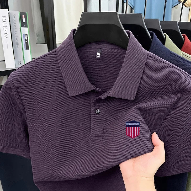 Cotton100% Luxury Brand Men'S Summer Short Sleeved Polo Shirt Lapel Chest Embroidered T-Shirt Casual Business Men'S Clothing Top