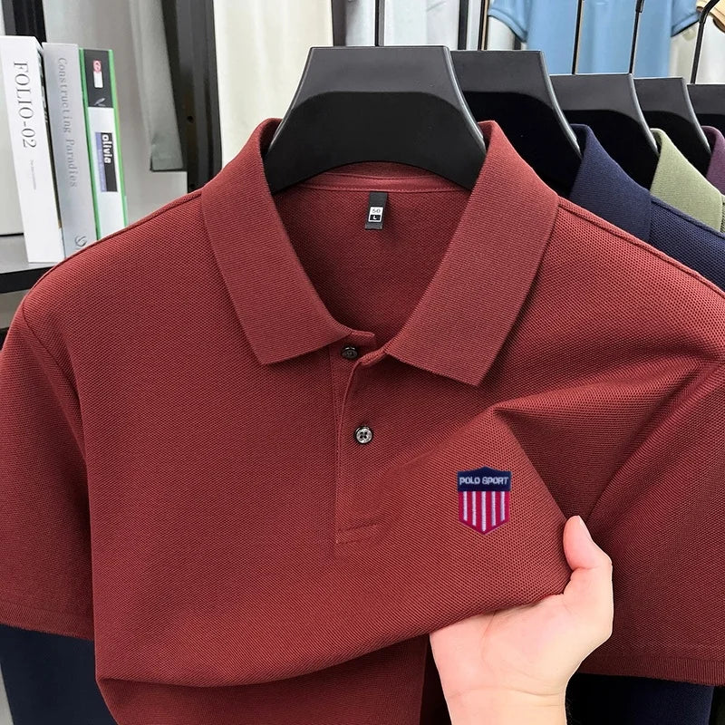 Cotton100% Luxury Brand Men'S Summer Short Sleeved Polo Shirt Lapel Chest Embroidered T-Shirt Casual Business Men'S Clothing Top