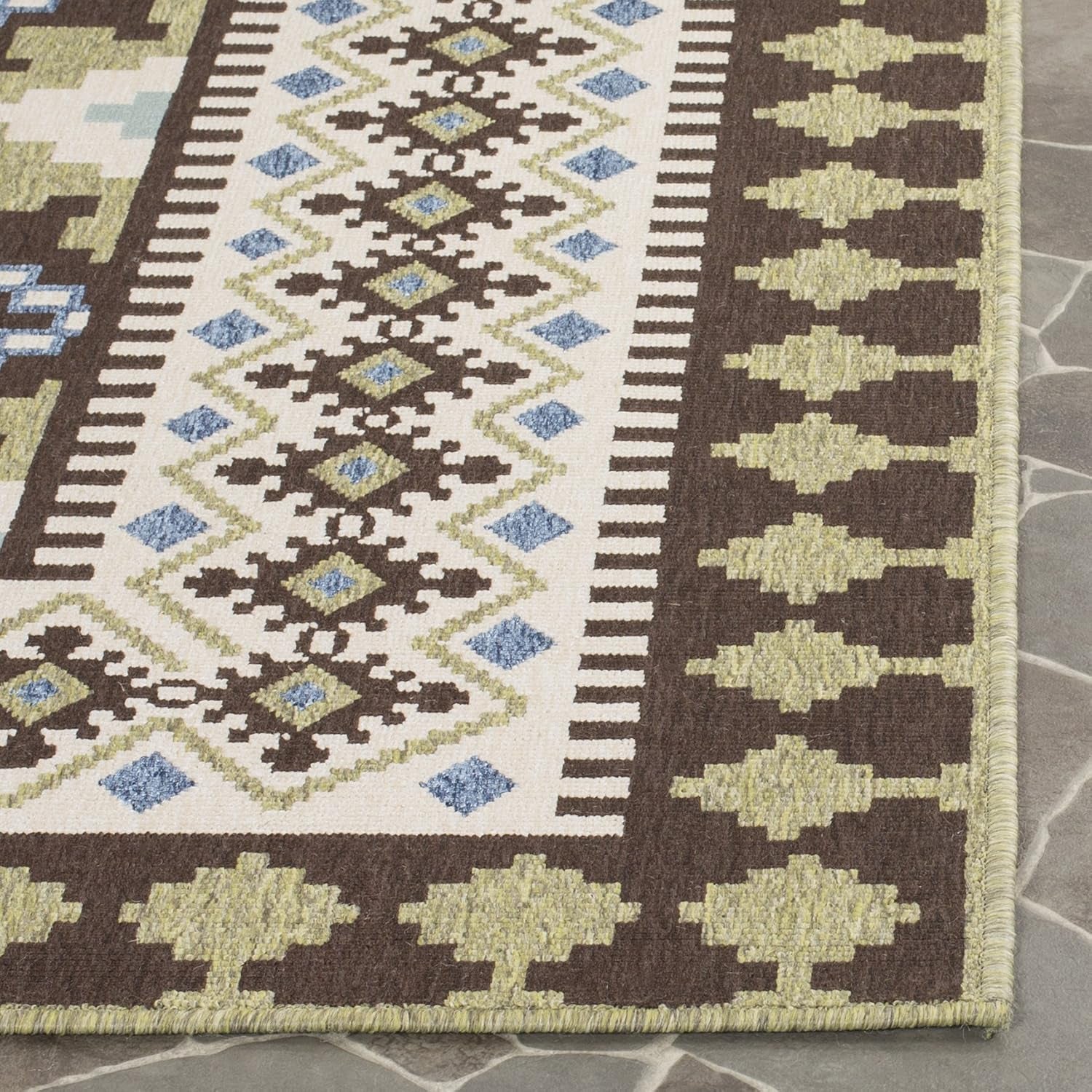 SAFAVIEH Washable Rug Outdoor Veranda Collection - 2'7" X 5', Chocolate & Green, Non-Shedding & Easy to Clean, Ideal for Patio, Backyard, Mudroom (VER099-0624)