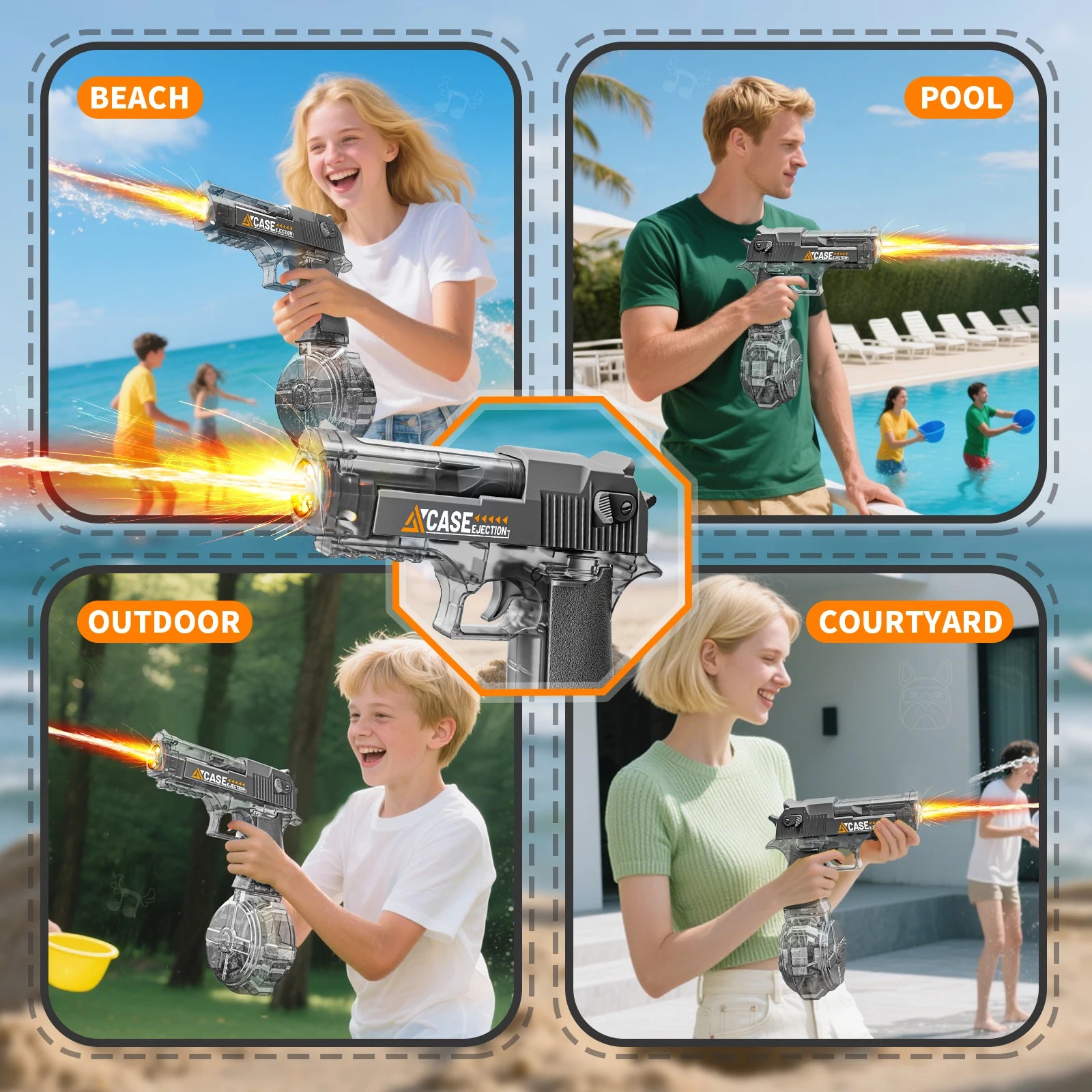 Electric/Manual Grey Water Gun Rechargeable Automatic Spray Gun Toys Capacity Range up to 26 FT Range for Adults & Kids - Blue
