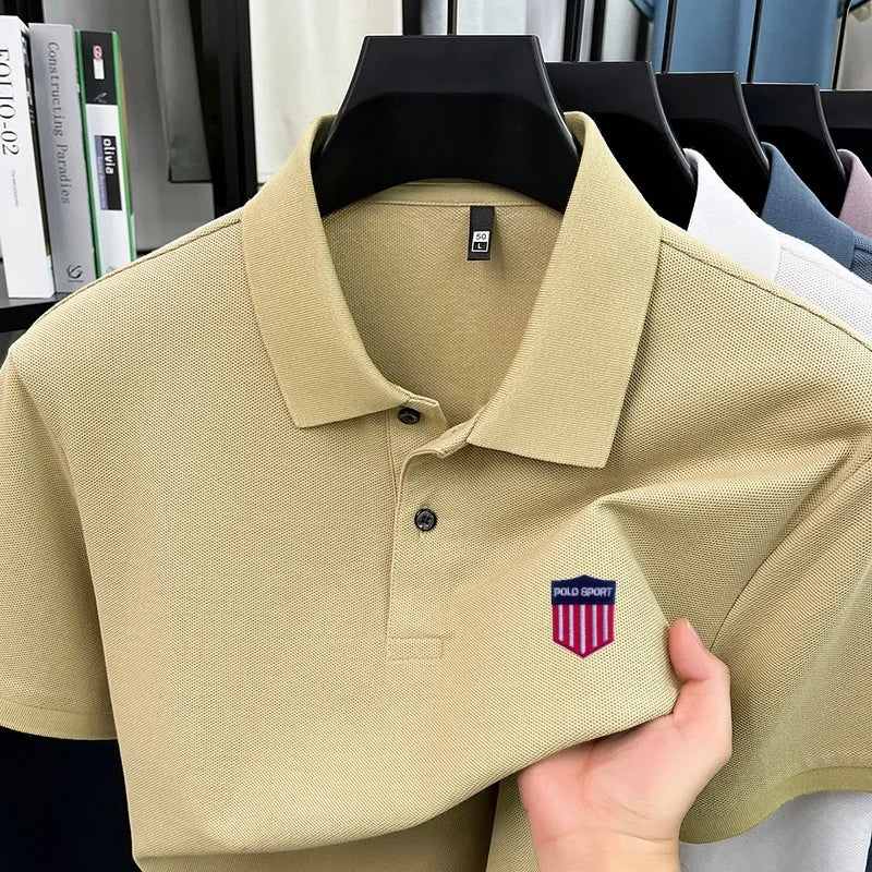 Cotton100% Luxury Brand Men'S Summer Short Sleeved Polo Shirt Lapel Chest Embroidered T-Shirt Casual Business Men'S Clothing Top