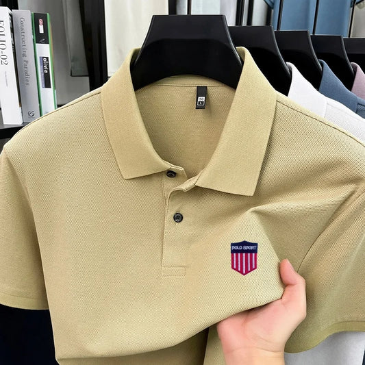Cotton100% Luxury Brand Men'S Summer Short Sleeved Polo Shirt Lapel Chest Embroidered T-Shirt Casual Business Men'S Clothing Top