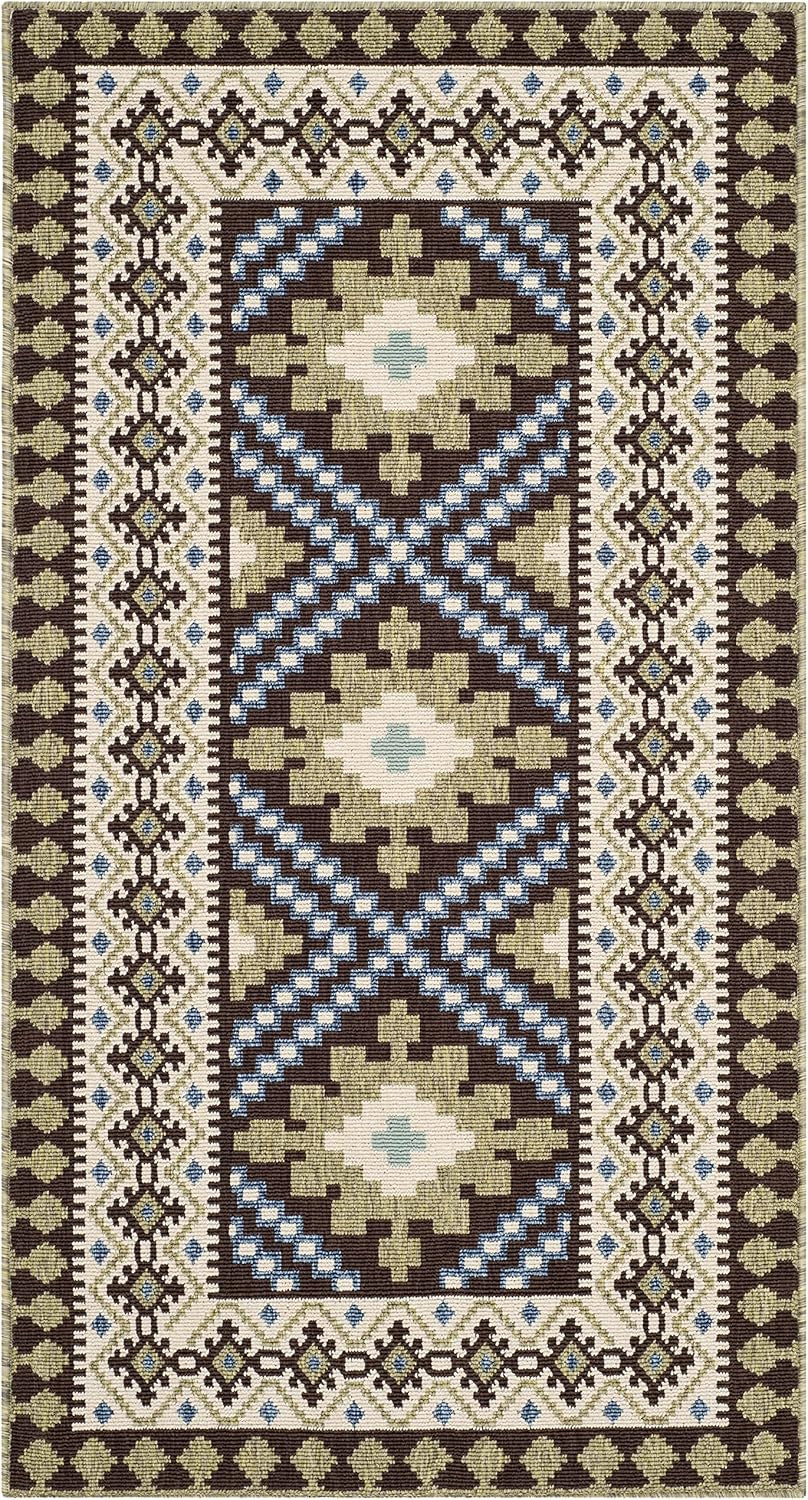 SAFAVIEH Washable Rug Outdoor Veranda Collection - 2'7" X 5', Chocolate & Green, Non-Shedding & Easy to Clean, Ideal for Patio, Backyard, Mudroom (VER099-0624)