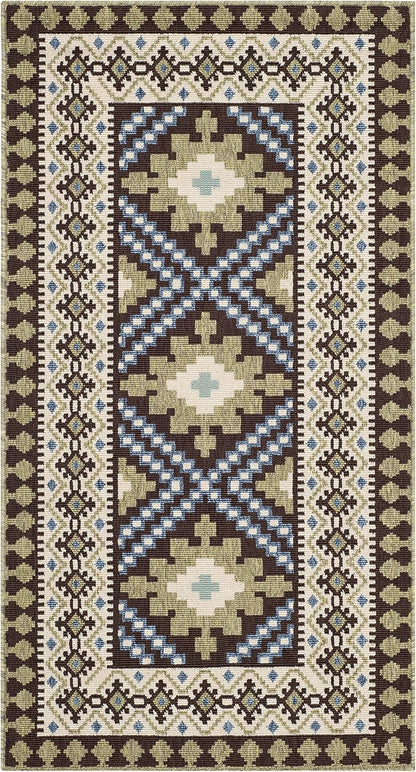 SAFAVIEH Washable Rug Outdoor Veranda Collection - 2'7" X 5', Chocolate & Green, Non-Shedding & Easy to Clean, Ideal for Patio, Backyard, Mudroom (VER099-0624)