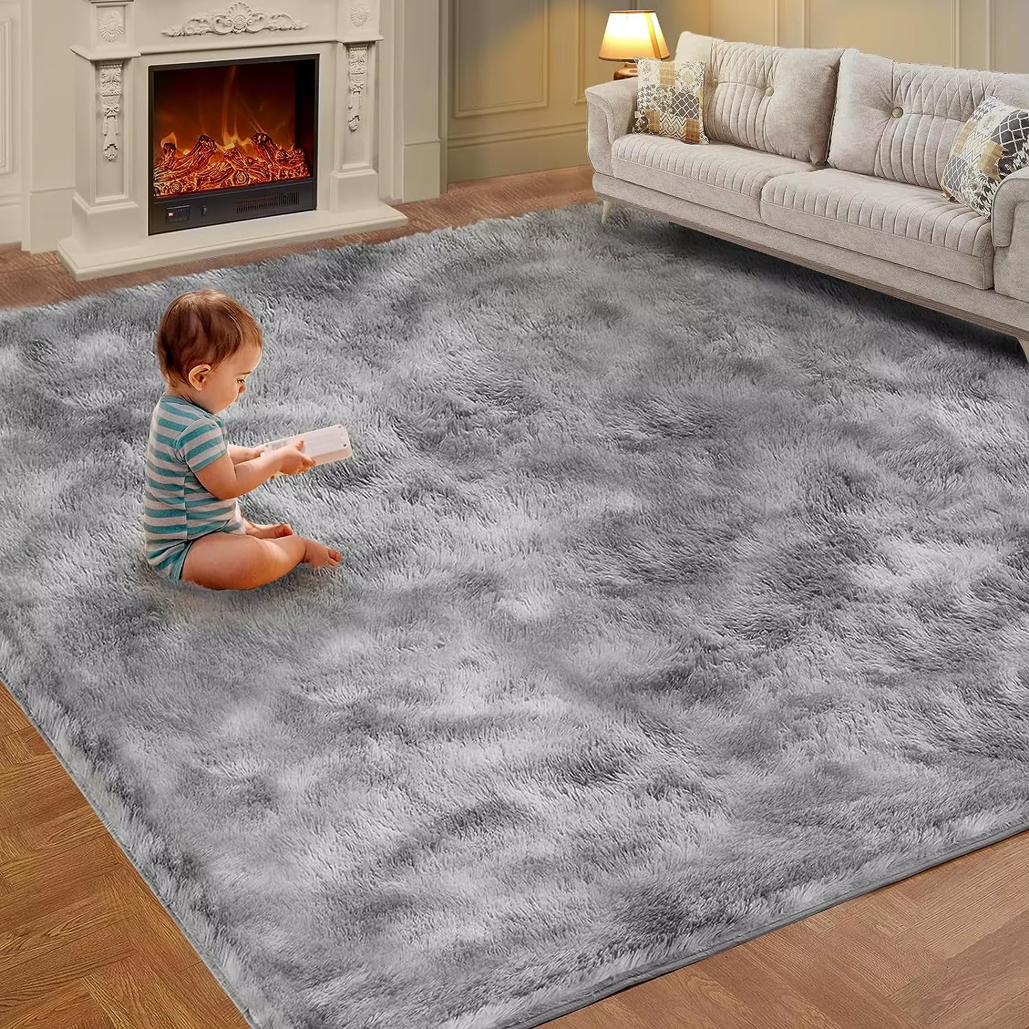 Tie-Dye Plush Carpet Living Room Decoration Soft Fluffy Home Mat Children'S Room Baby Crawling Non-Slip Blanket