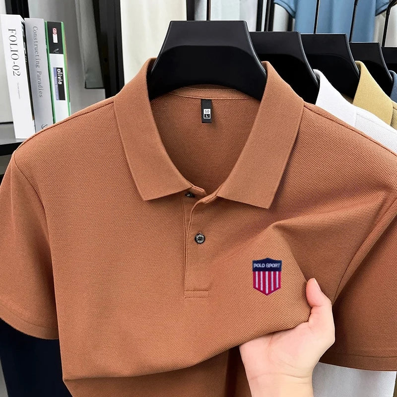 Cotton100% Luxury Brand Men'S Summer Short Sleeved Polo Shirt Lapel Chest Embroidered T-Shirt Casual Business Men'S Clothing Top