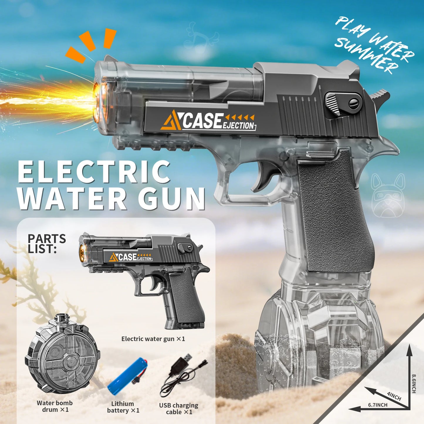 Electric/Manual Grey Water Gun Rechargeable Automatic Spray Gun Toys Capacity Range up to 26 FT Range for Adults & Kids - Blue