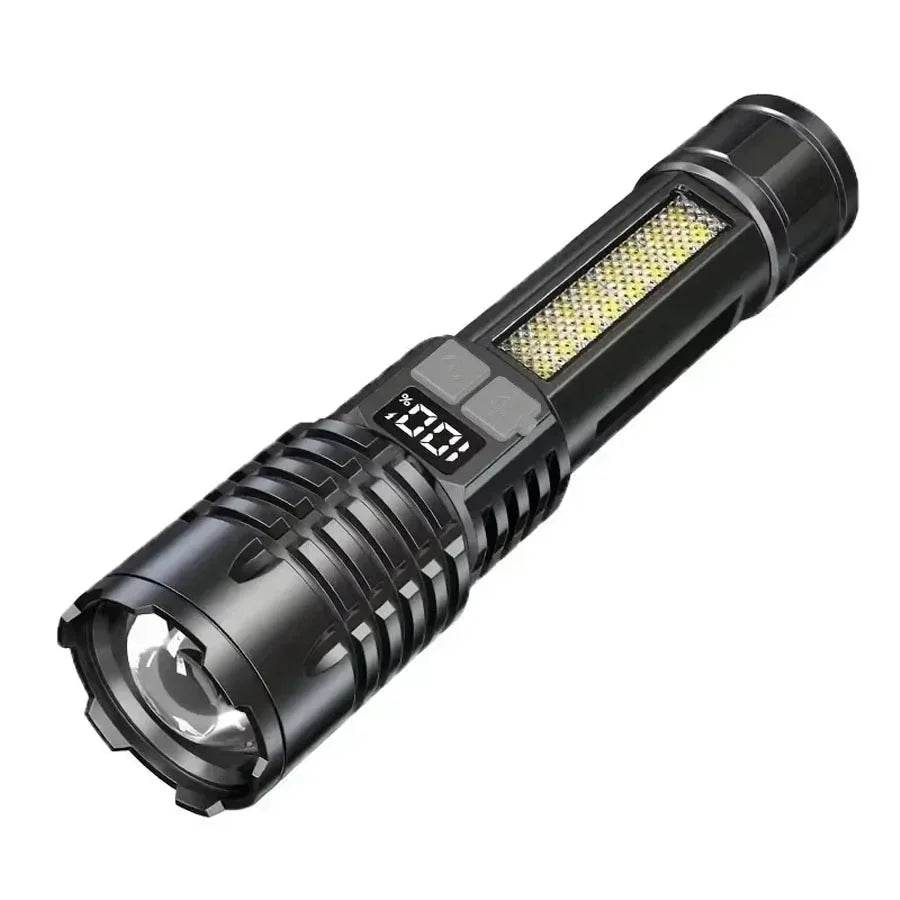 High Power LED Flashlights with Display Screen Zoom Tactical Torch Portable Rechargeable Lamp with Emergency Side Light Lantern