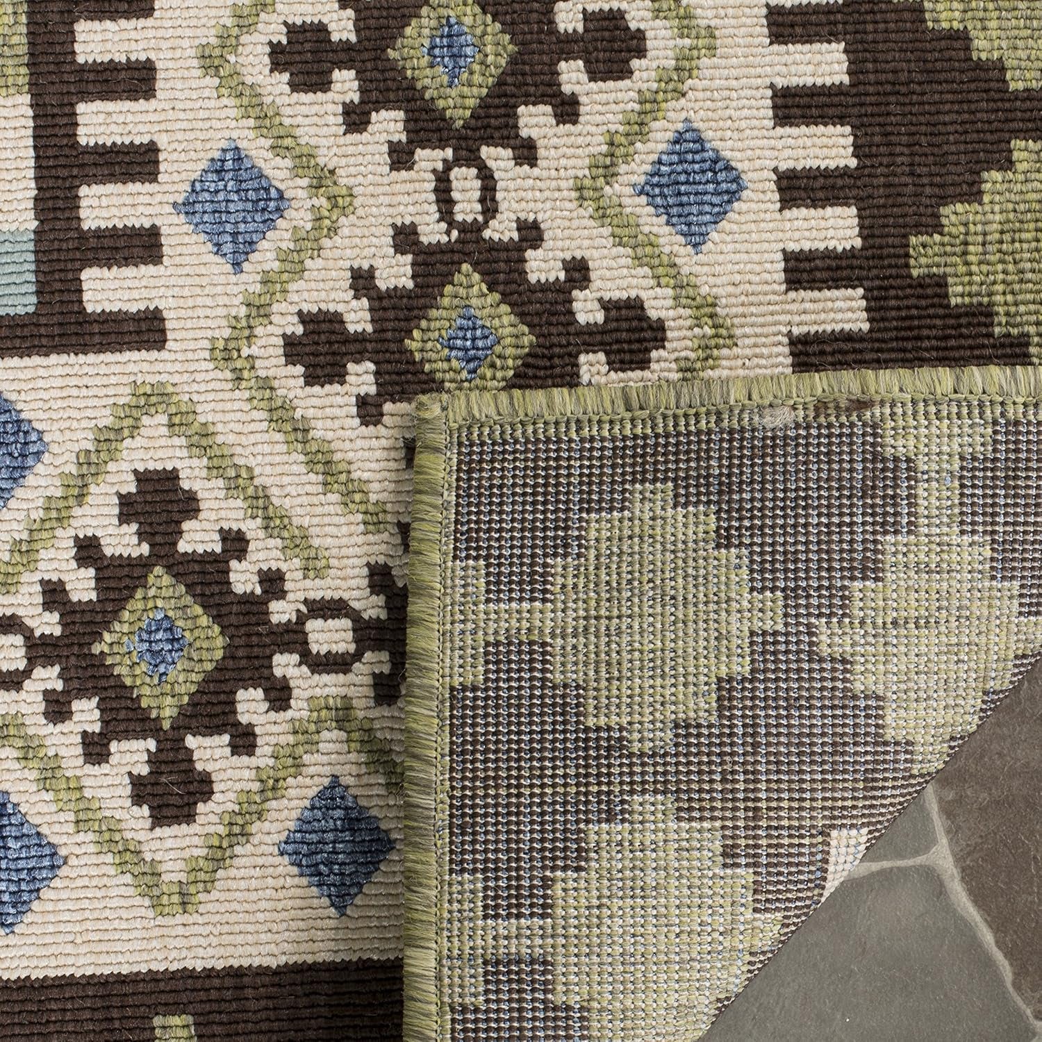 SAFAVIEH Washable Rug Outdoor Veranda Collection - 2'7" X 5', Chocolate & Green, Non-Shedding & Easy to Clean, Ideal for Patio, Backyard, Mudroom (VER099-0624)