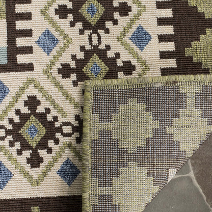SAFAVIEH Washable Rug Outdoor Veranda Collection - 2'7" X 5', Chocolate & Green, Non-Shedding & Easy to Clean, Ideal for Patio, Backyard, Mudroom (VER099-0624)