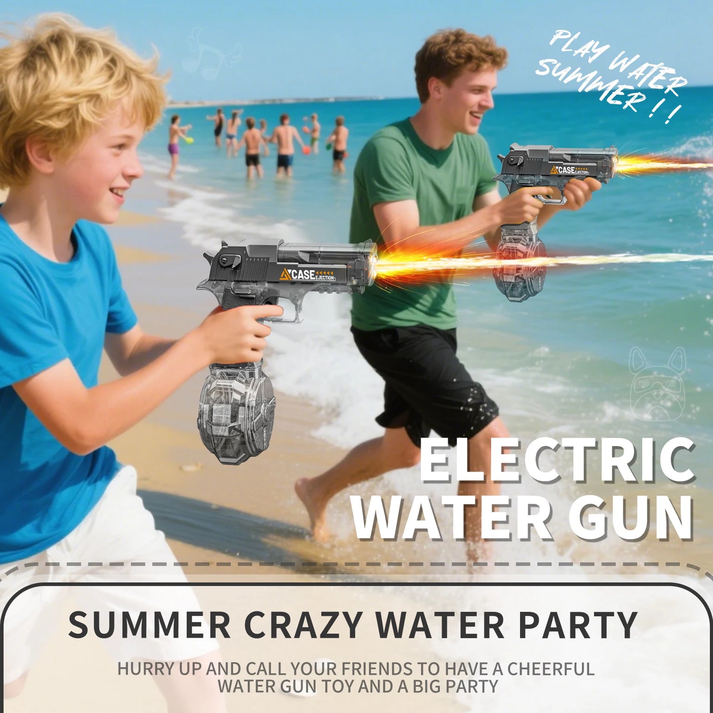 Electric/Manual Grey Water Gun Rechargeable Automatic Spray Gun Toys Capacity Range up to 26 FT Range for Adults & Kids - Blue