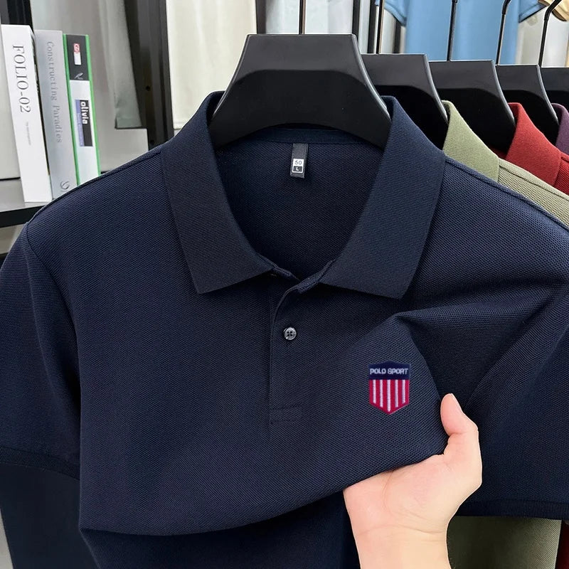 Cotton100% Luxury Brand Men'S Summer Short Sleeved Polo Shirt Lapel Chest Embroidered T-Shirt Casual Business Men'S Clothing Top
