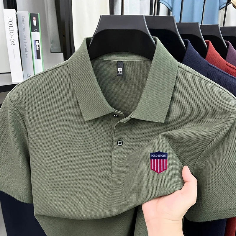 Cotton100% Luxury Brand Men'S Summer Short Sleeved Polo Shirt Lapel Chest Embroidered T-Shirt Casual Business Men'S Clothing Top