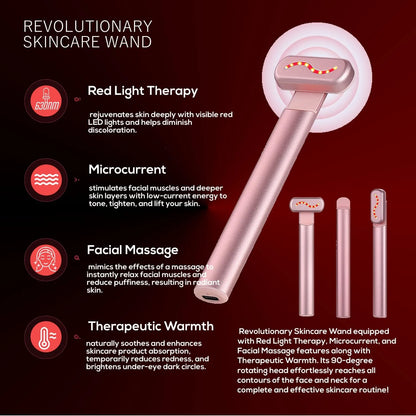 4 in 1 Portable Skin Care Vibration Massager Facial Rejuvenation Hand Held Equipment Face Beauty Eye LED Red Light Therapy Wand