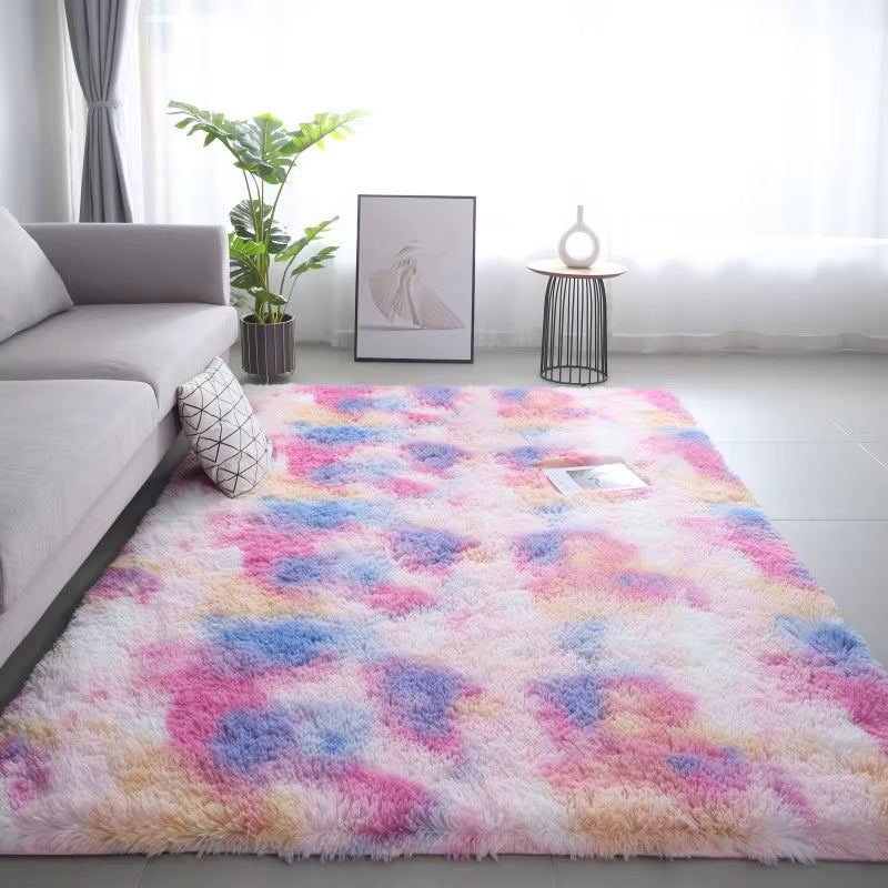 Tie-Dye Plush Carpet Living Room Decoration Soft Fluffy Home Mat Children'S Room Baby Crawling Non-Slip Blanket
