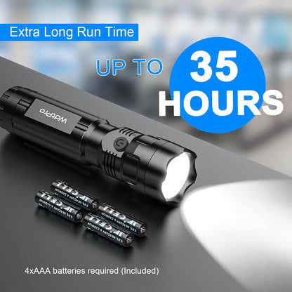 4 Pack LED Flashlights, Bright Flashlight with 16 AAA Batteries, Super Long Battery Life, Single Mode, High Lumens, EDC Flash Lights for Emergencies, Hurricane Supplies, Camping