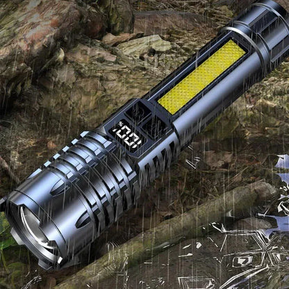 High Power LED Flashlights with Display Screen Zoom Tactical Torch Portable Rechargeable Lamp with Emergency Side Light Lantern