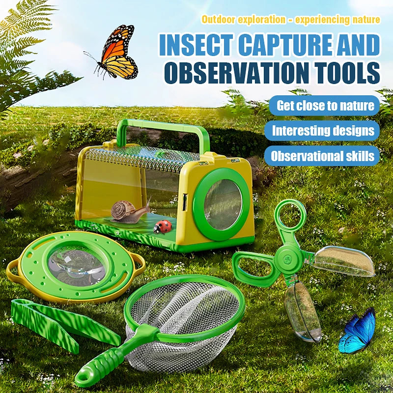Insect Capture Cage Bug Habit Observation Box with Magnifying Glass Butterfly Net Kid Exploration Kit Outdoor Camping Catch Toy