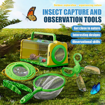 Insect Capture Cage Bug Habit Observation Box with Magnifying Glass Butterfly Net Kid Exploration Kit Outdoor Camping Catch Toy