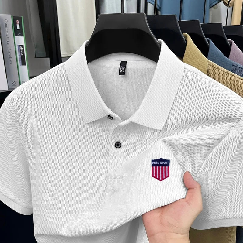 Cotton100% Luxury Brand Men'S Summer Short Sleeved Polo Shirt Lapel Chest Embroidered T-Shirt Casual Business Men'S Clothing Top