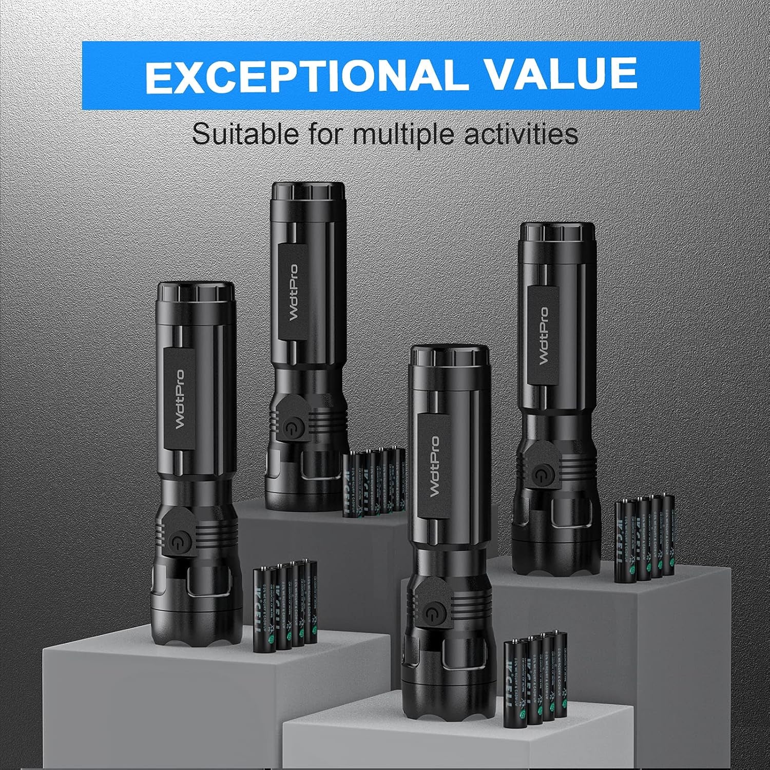 4 Pack LED Flashlights, Bright Flashlight with 16 AAA Batteries, Super Long Battery Life, Single Mode, High Lumens, EDC Flash Lights for Emergencies, Hurricane Supplies, Camping