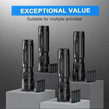 4 Pack LED Flashlights, Bright Flashlight with 16 AAA Batteries, Super Long Battery Life, Single Mode, High Lumens, EDC Flash Lights for Emergencies, Hurricane Supplies, Camping