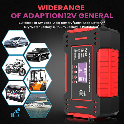 Charger Car and Motorcycle Battery Charging Unit Lead-Acid Battery Repair LCD Display 6A 12V Intelligent Car Battery