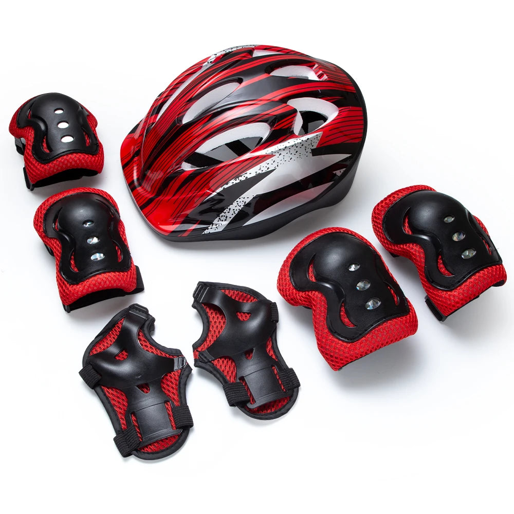 7Pcs Kids Protective Gear Set – Adjustable Helmet & Knee/Elbow/Wrist Pads for Skateboard Cycling Hoverboard Scooter Rollerbladin