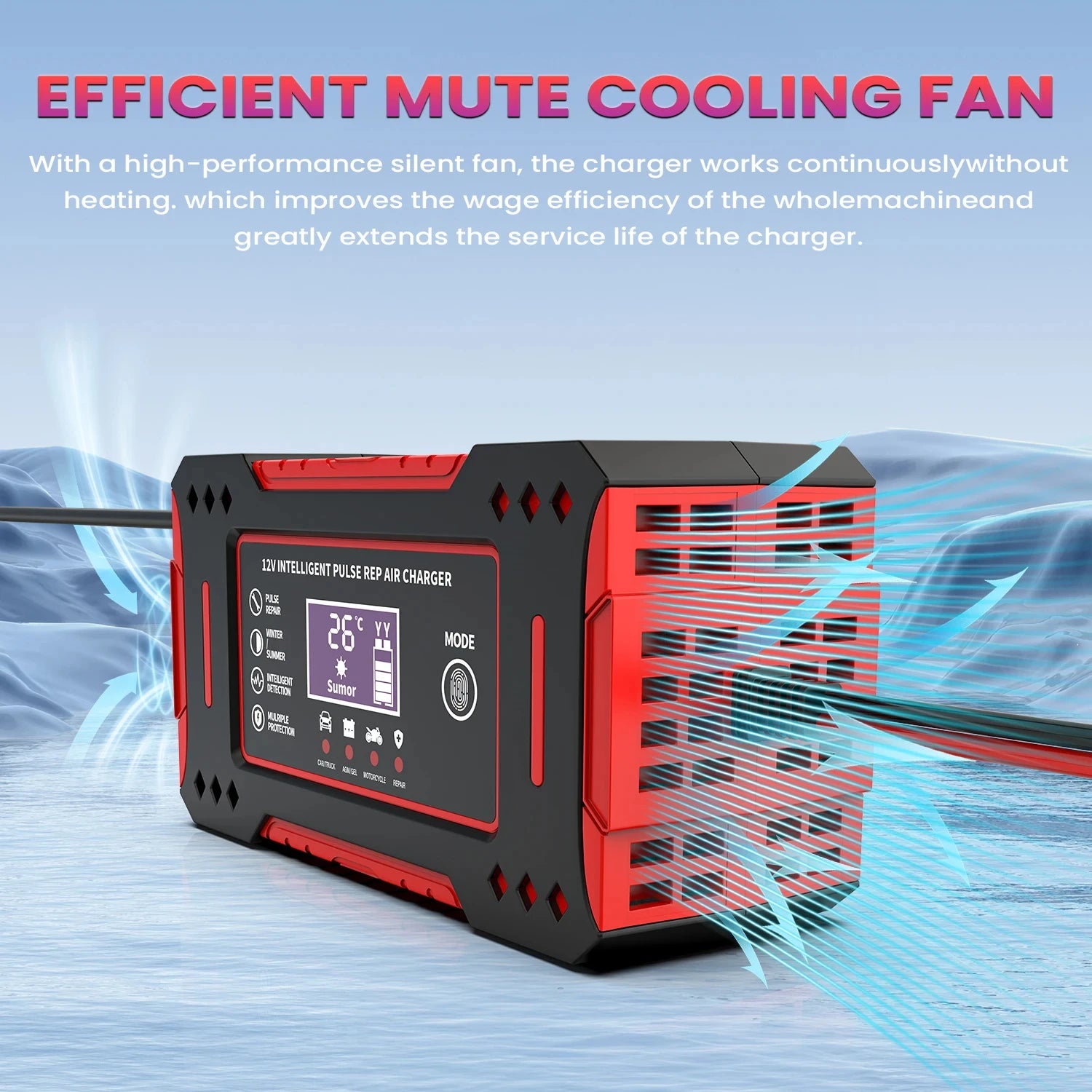 Charger Car and Motorcycle Battery Charging Unit Lead-Acid Battery Repair LCD Display 6A 12V Intelligent Car Battery
