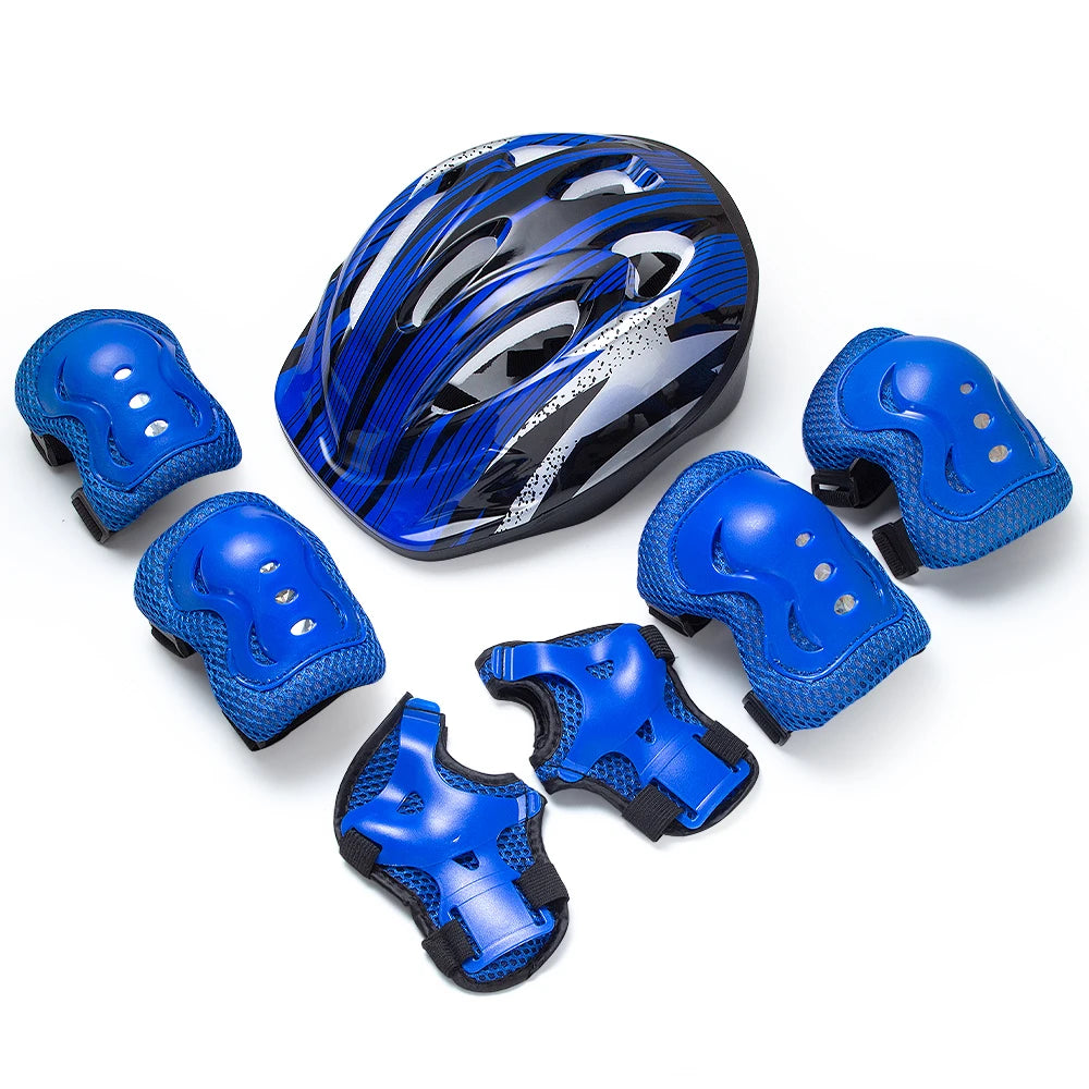 7Pcs Kids Protective Gear Set – Adjustable Helmet & Knee/Elbow/Wrist Pads for Skateboard Cycling Hoverboard Scooter Rollerbladin