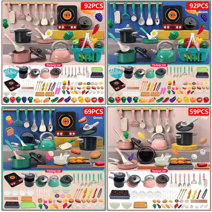 Kids Kitchen Toys Set 92/69/59 PCS Play Food with Pots Pans & Utensils Small Pretend Cooking Toys for Toddlers Girls Boys Gift