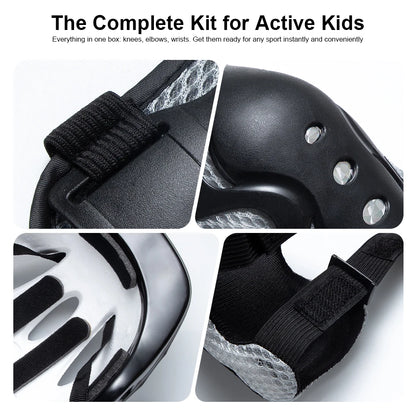 7Pcs Kids Protective Gear Set – Adjustable Helmet & Knee/Elbow/Wrist Pads for Skateboard Cycling Hoverboard Scooter Rollerbladin