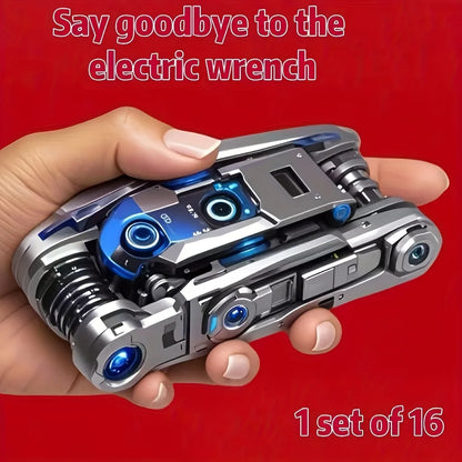 16-In-1 Socket Wrench Set, Non-Slip Rotating Head. Durable Stainless Steel for Home & Car Repairs. Easy & Universal Tool.