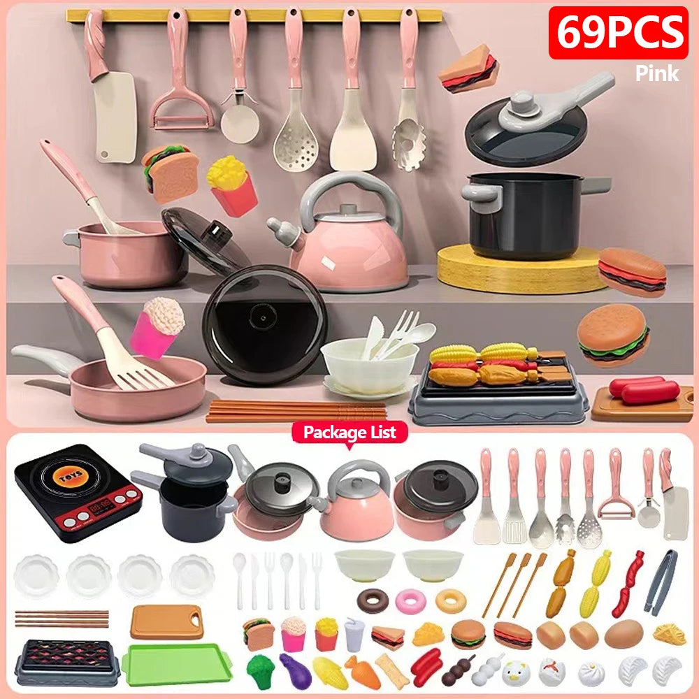 Kids Kitchen Toys Set 92/69/59 PCS Play Food with Pots Pans & Utensils Small Pretend Cooking Toys for Toddlers Girls Boys Gift