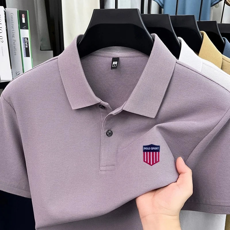 Cotton100% Luxury Brand Men'S Summer Short Sleeved Polo Shirt Lapel Chest Embroidered T-Shirt Casual Business Men'S Clothing Top