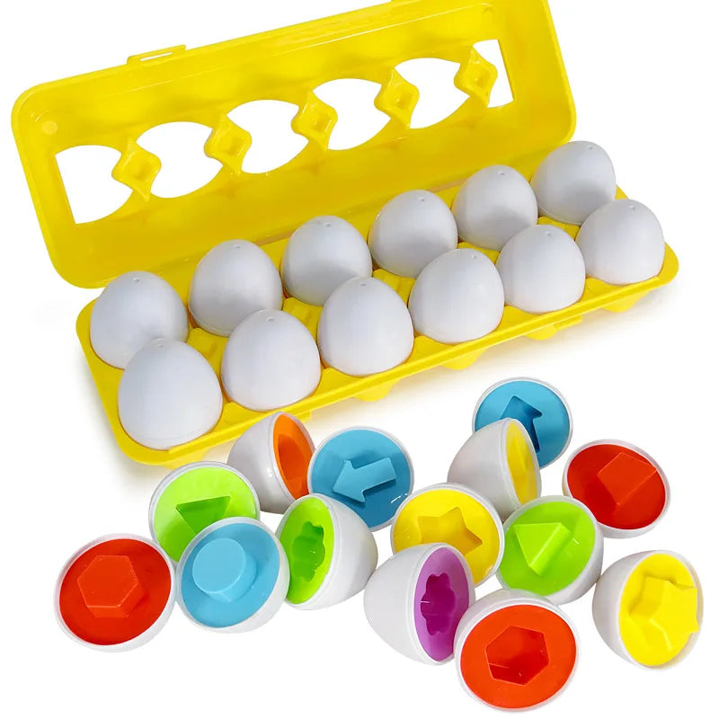 6/12PCS Montessori Smart Eggs in Cup Education Early Learning Geometric Shape Math Alphabet Puzzle Sorter Game Baby Toy Children