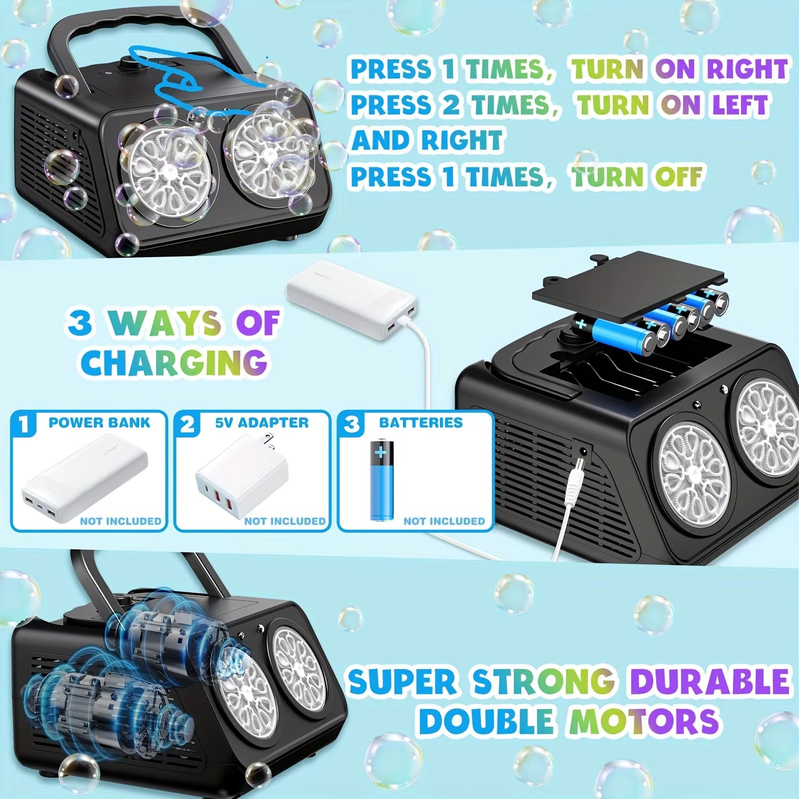 Automatic Bubble Machine Upgrade Bubble Blower with 2 Fans, 20000+ Bubbles per Minute Bubbles for Kids Portable Bubble Maker Ope