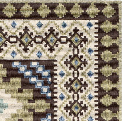 SAFAVIEH Washable Rug Outdoor Veranda Collection - 2'7" X 5', Chocolate & Green, Non-Shedding & Easy to Clean, Ideal for Patio, Backyard, Mudroom (VER099-0624)