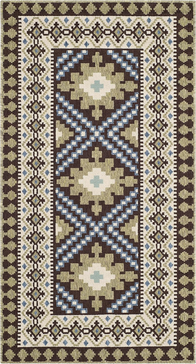 SAFAVIEH Washable Rug Outdoor Veranda Collection - 2'7" X 5', Chocolate & Green, Non-Shedding & Easy to Clean, Ideal for Patio, Backyard, Mudroom (VER099-0624)
