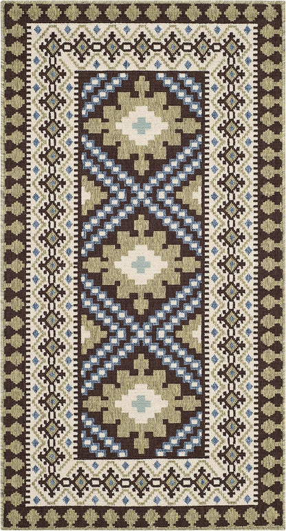 SAFAVIEH Washable Rug Outdoor Veranda Collection - 2'7" X 5', Chocolate & Green, Non-Shedding & Easy to Clean, Ideal for Patio, Backyard, Mudroom (VER099-0624)
