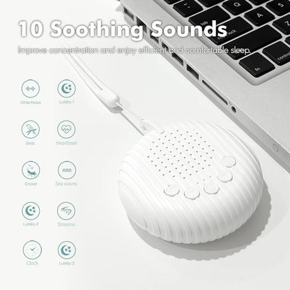 White Noise Sound Machine Portable Baby Sleep Machine 10 Soothing Sounds Volume Adjustable Built-In Rechargeable Battery USB