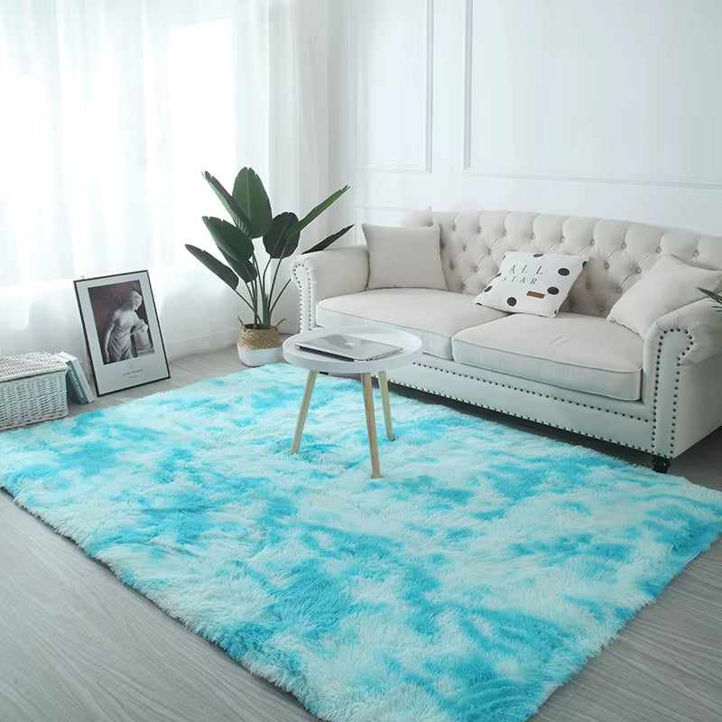 Tie-Dye Plush Carpet Living Room Decoration Soft Fluffy Home Mat Children'S Room Baby Crawling Non-Slip Blanket