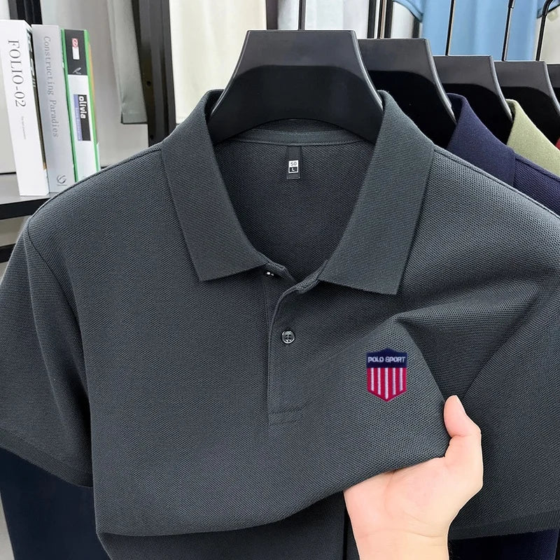 Cotton100% Luxury Brand Men'S Summer Short Sleeved Polo Shirt Lapel Chest Embroidered T-Shirt Casual Business Men'S Clothing Top