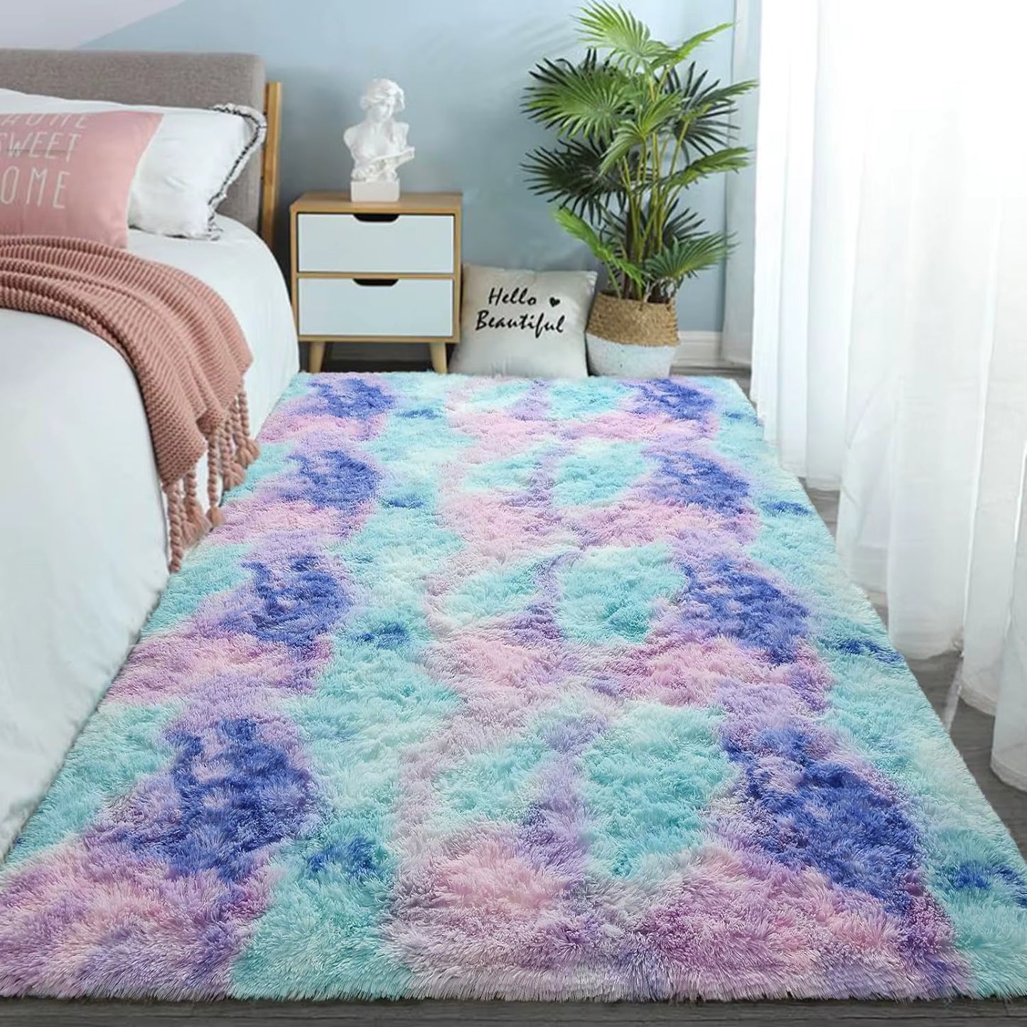 Tie-Dye Plush Carpet Living Room Decoration Soft Fluffy Home Mat Children'S Room Baby Crawling Non-Slip Blanket