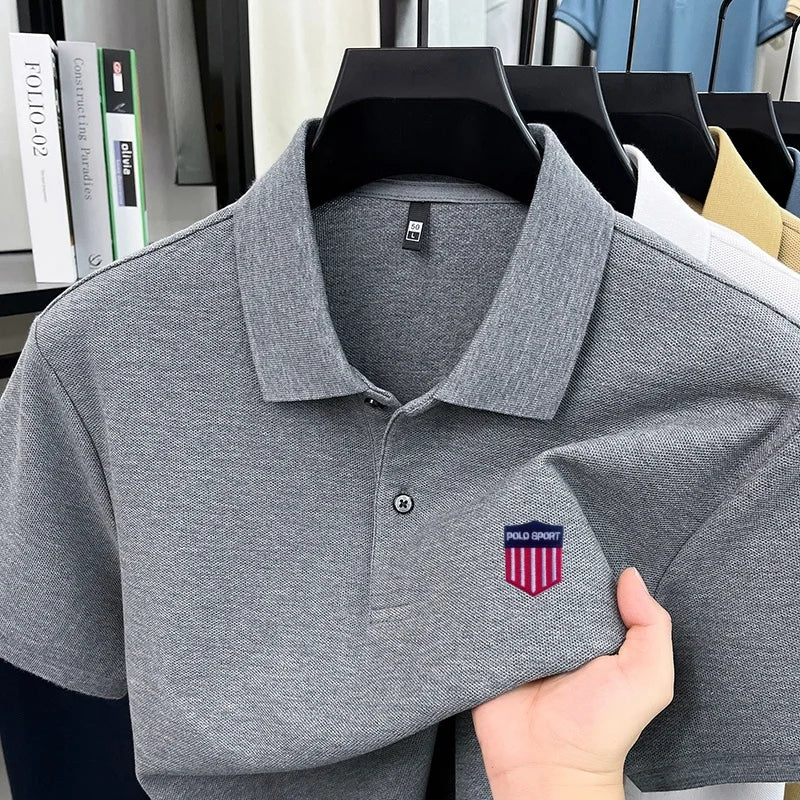 Cotton100% Luxury Brand Men'S Summer Short Sleeved Polo Shirt Lapel Chest Embroidered T-Shirt Casual Business Men'S Clothing Top