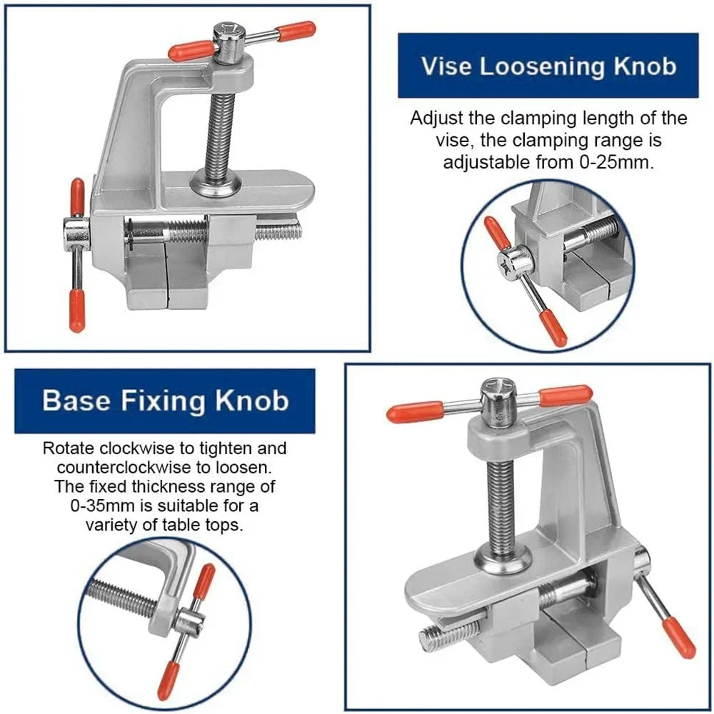 Mini Bench Vise Muliti-Funcational 3.5" Aluminum Miniature Small Jewelers Hobby Clamp on Table Flat Pliers Tool Vice
