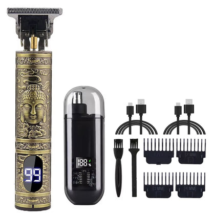 T9 Vintage Men'S Electric Hair Clipper Beard Trimmer/Rechargeable Hair Cutting Machine with Nose Hair Trimmer Kit Boyfriend Gift