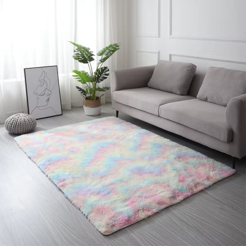 Tie-Dye Plush Carpet Living Room Decoration Soft Fluffy Home Mat Children'S Room Baby Crawling Non-Slip Blanket