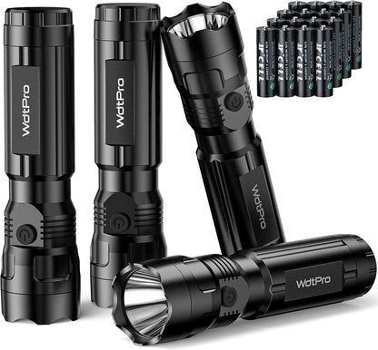 4 Pack LED Flashlights, Bright Flashlight with 16 AAA Batteries, Super Long Battery Life, Single Mode, High Lumens, EDC Flash Lights for Emergencies, Hurricane Supplies, Camping
