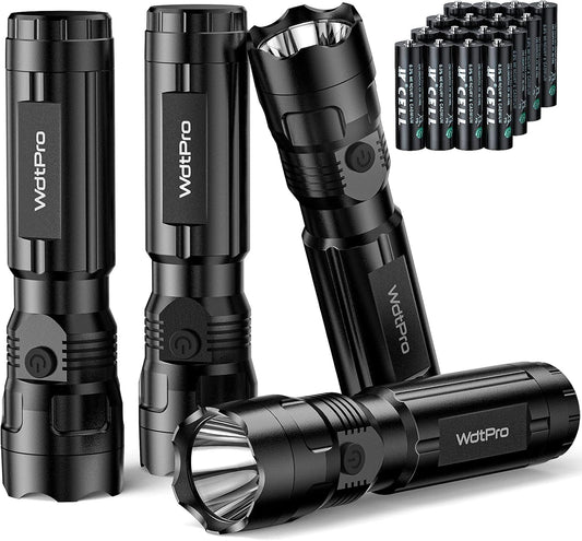 4 Pack LED Flashlights, Bright Flashlight with 16 AAA Batteries, Super Long Battery Life, Single Mode, High Lumens, EDC Flash Lights for Emergencies, Hurricane Supplies, Camping